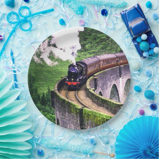 Locomotieftrein op brug papieren bordje (Feest)