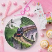 Locomotieftrein op brug papieren bordje (Feest)