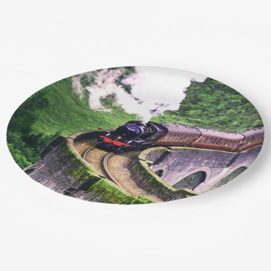 Locomotieftrein op brug papieren bordje (Gekanteld)