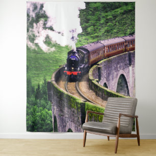 Locomotieftrein op brug wandkleed