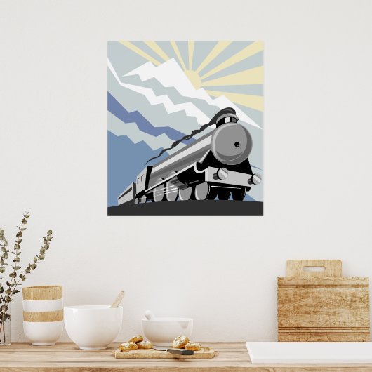 locomotieven voor stoomtreinen die op de bergen ri poster (Keuken)