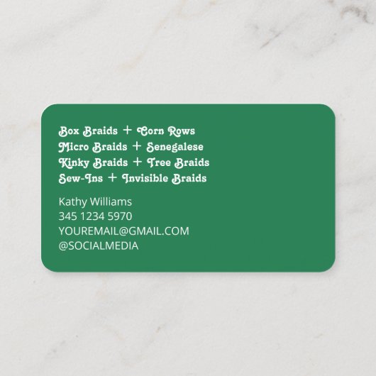 Loctician Dreadlock Stylist Visitekaartje (Achterkant)