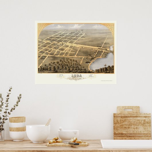 Loda, IL Panorama Map - 1869 Poster (Keuken)