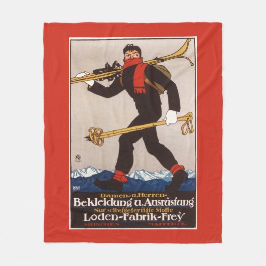 Loden Ski Clothes Skiing Advertisement Poster Fleece Deken (Voorkant)