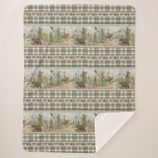 Lodge Bear Plaid Sherpa Deken (Voorkant)