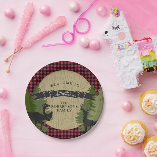 Lodge Mountain Cabin Rustic Hunting Deer Antlers Papieren Bordje (Feest)