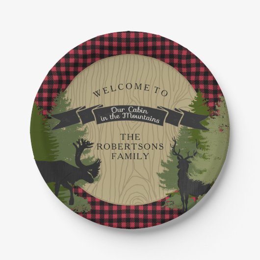 Lodge Mountain Cabin Rustic Hunting Deer Antlers Papieren Bordje (Voorkant)