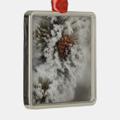 Lodgepole Pine cone in de winter in geelsteen Metalen Ornament (Rechts)