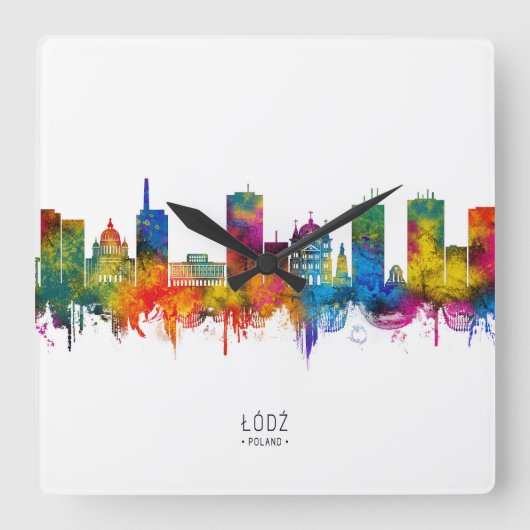 Lodz Polen Skyline Vierkante Klok (Voorkant)