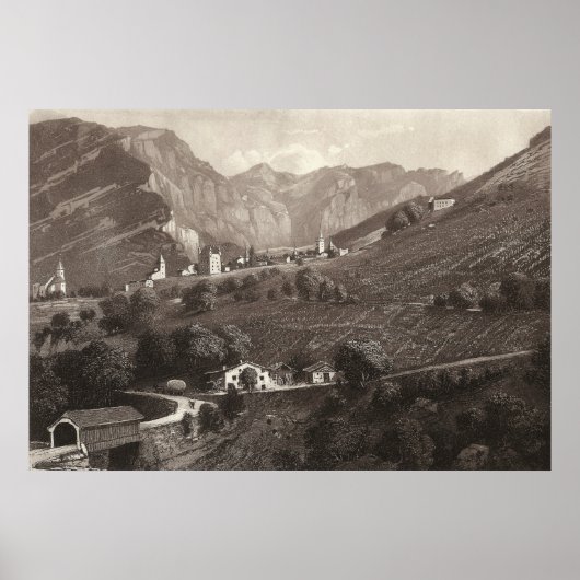 Loèche Zwitserland vanaf Antiek afdruk Poster (Voorkant)