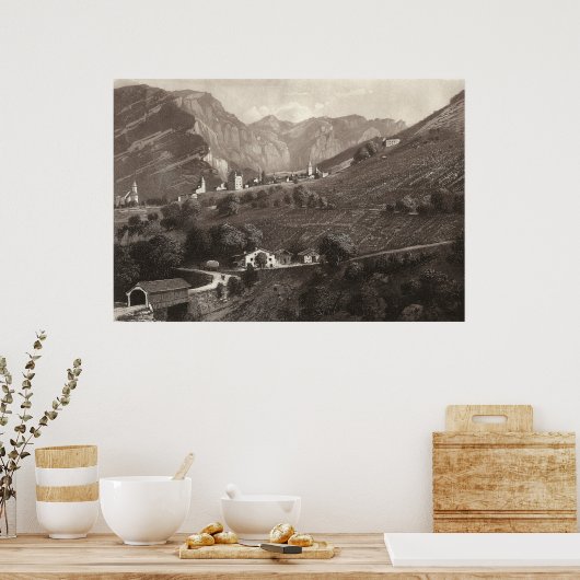 Loèche Zwitserland vanaf Antiek afdruk Poster (Keuken)