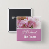 Loefroze kersen bloesem lentebruiloft vierkante button 5,1 cm (Voorkant /achterkant)