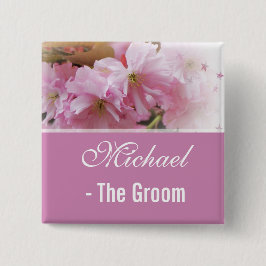 Loefroze kersen bloesem lentebruiloft vierkante button 5,1 cm