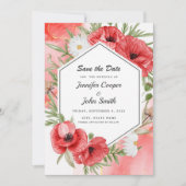 Loefse Waterverf Rode Poppies Floral Wedding Save The Date (Voorkant)