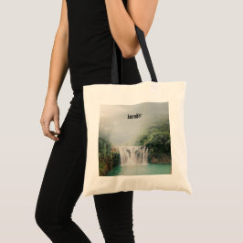 Loefwaterval in een bergbos tote bag