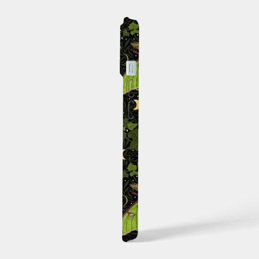 Loenmot, maanfasen en klimopdamast 2 iPhone 15 case (Linkerkant)