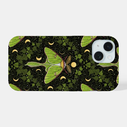 Loenmot, maanfasen en klimopdamast 2 iPhone 15 case (Achterkant horizontaal)