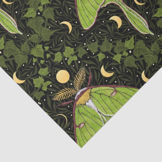 Loenmot, maanfasen en klimopdamast 2 tissuepapier (Detail)