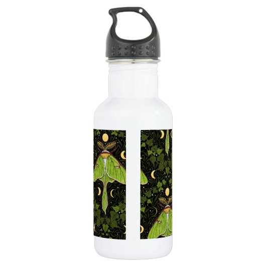 Loenmot, maanfasen en klimopdamast 2 waterfles  (Achterkant)