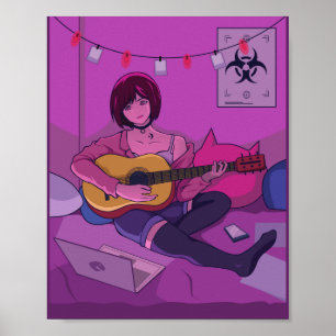 Lofi Anime Art Speling Guitar Poster
