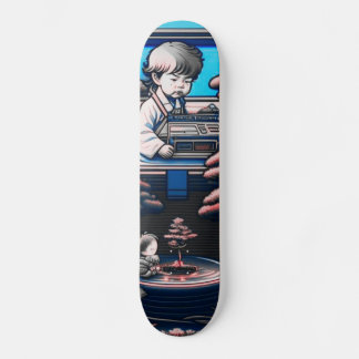 【lofi-art】和風 ビンテージ レトロ ネオ浮世絵盆栽アート:サイバーパンク スケートボード persoonlijk skateboard