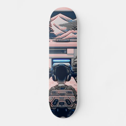 【lofi-art】和風 ビンテージ レトロ ネオ浮世絵盆栽アート:サイバーパンク スケートボード persoonlijk skateboard (Voorkant)