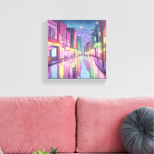 Lofi City Night Lights | kleurrijke Waterverf Canvas Afdruk (Insitu (Woonkamer))