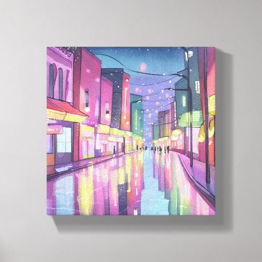 Lofi City Night Lights | kleurrijke Waterverf Canvas Afdruk (Voorkant)