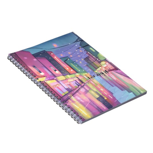 Lofi City Night Lights | kleurrijke Waterverf Notitieboek (Rechterzijde)