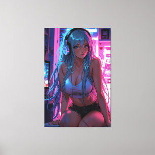 Lofi Gamer Meisje   Chille Anime Esthetiek Canvas Afdruk