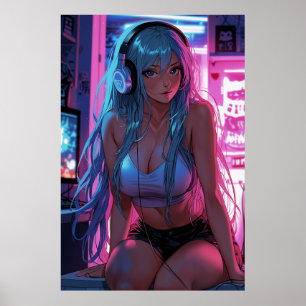 Lofi Gamer Meisje   Relaxte Anime Esthetiek Poster