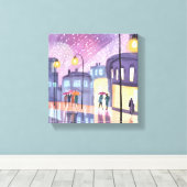 Lofi Rainy Walk | Kleurrijke City Lights Waterverf Canvas Afdruk (Insitu (Houten vloer))
