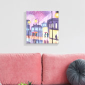 Lofi Rainy Walk | Kleurrijke City Lights Waterverf Canvas Afdruk (Insitu (Woonkamer))