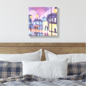 Lofi Rainy Walk | Kleurrijke City Lights Waterverf Canvas Afdruk (Insitu (Slaapkamer))