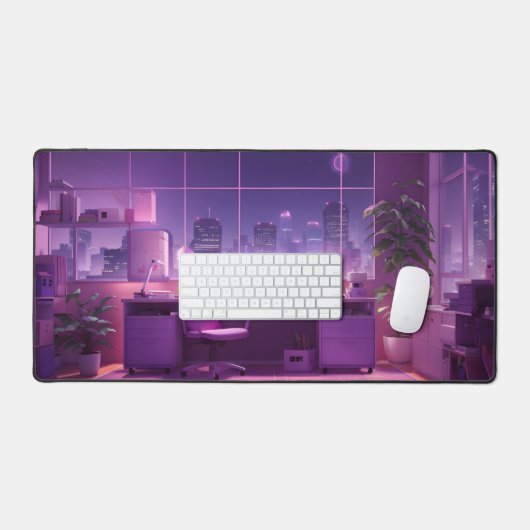 Lofi Style Nighttime Kantoor Desk Mat (Keyboard & Muis)