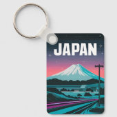 LoFi Vaporwave Retro 80s Japan Mount Fuji Sleutelhanger (Voorkant)