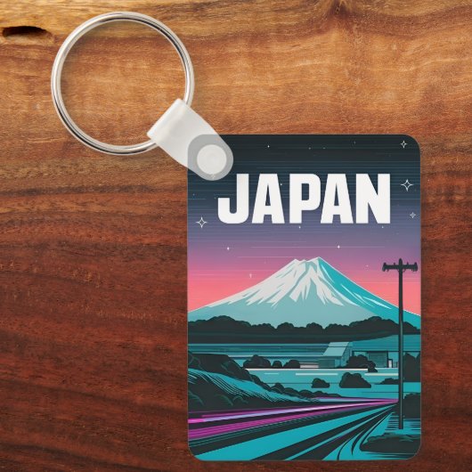 LoFi Vaporwave Retro 80s Japan Mount Fuji Sleutelhanger (Voorkant)