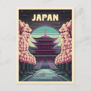 LoFi Vaporwave Retro 80s Japanse Tempel Sakura Briefkaart