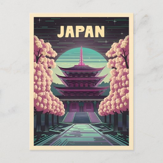 LoFi Vaporwave Retro 80s Japanse Tempel Sakura Briefkaart (Voorkant)