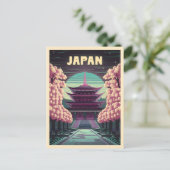 LoFi Vaporwave Retro 80s Japanse Tempel Sakura Briefkaart (Staand voorkant)