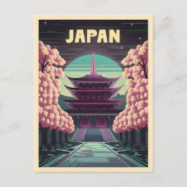 LoFi Vaporwave Retro 80s Japanse Tempel Sakura Briefkaart