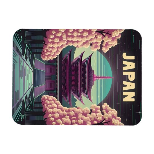 LoFi Vaporwave Retro 80s Japanse Tempel Sakura Magneet (Horizontaal)
