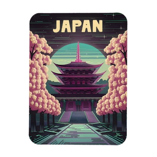 LoFi Vaporwave Retro 80s Japanse Tempel Sakura Magneet (Verticaal)