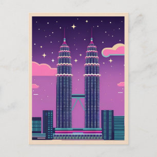 LoFi Vaporwave Retro 80s Petronas Towers Maleisië Briefkaart