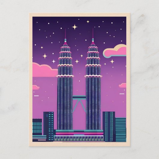 LoFi Vaporwave Retro 80s Petronas Towers Maleisië Briefkaart (Voorkant)