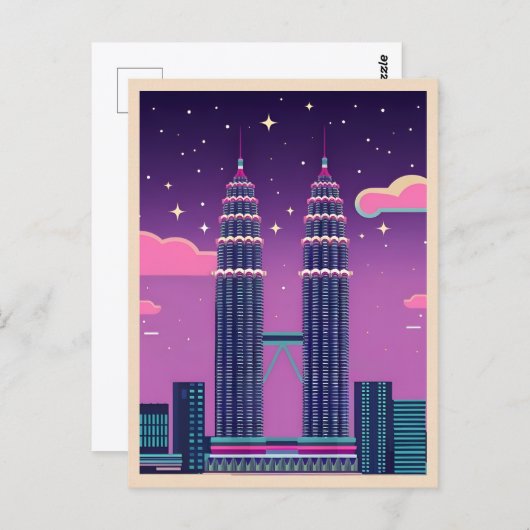 LoFi Vaporwave Retro 80s Petronas Towers Maleisië Briefkaart (Voorkant / Achterkant)