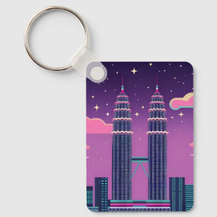 LoFi Vaporwave Retro 80s Petronas Towers Maleisië Sleutelhanger