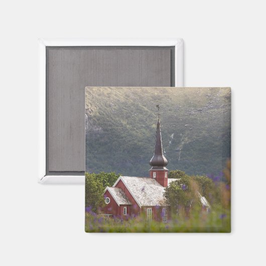 Lofoten-eilanden Flakstad-kerk Magneet (Voorkant / Achterkant)