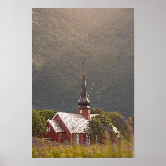 Lofoten-eilanden Flakstad-kerk Poster (Voorkant)