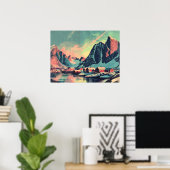 Lofoten Eilanden, Noorwegen Retro Poster (Thuiskantoor)